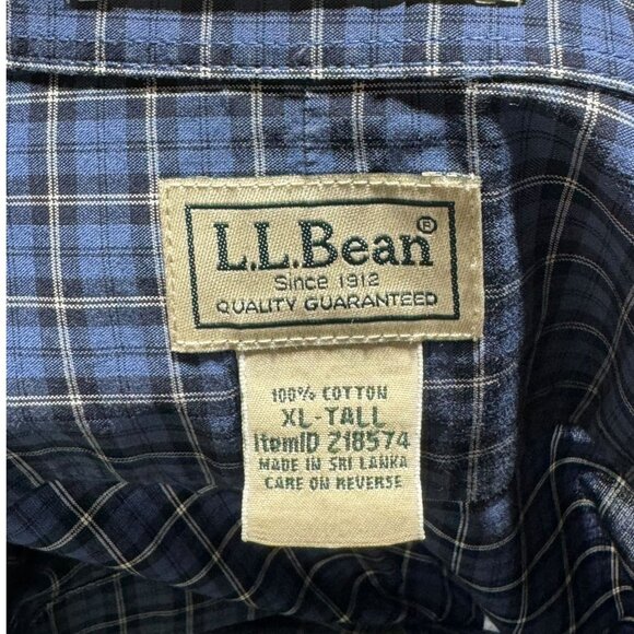 L.L. Bean Blue Plaid Button Front Shirt Size XLT - Picture 3 of 8